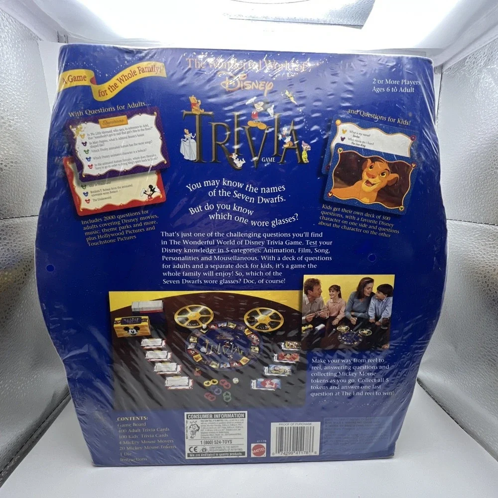 1997 The Wonderful World of Disney Trivia Game Mattel Film Tin Sealed Vintage
